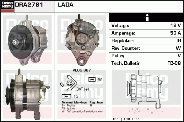 DELCO REMY DRA2781 Alternator