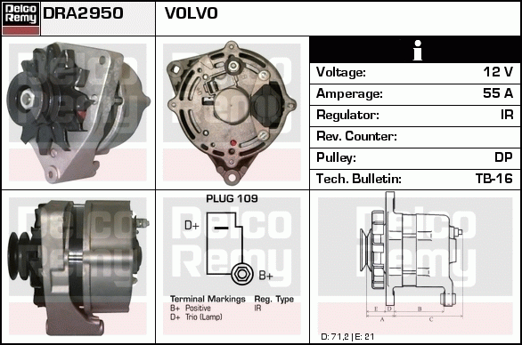 DELCO REMY DRA2950 Alternator