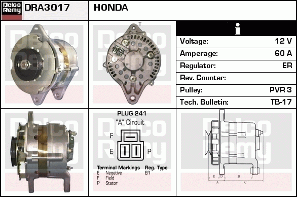 DELCO REMY DRA3017 Alternator