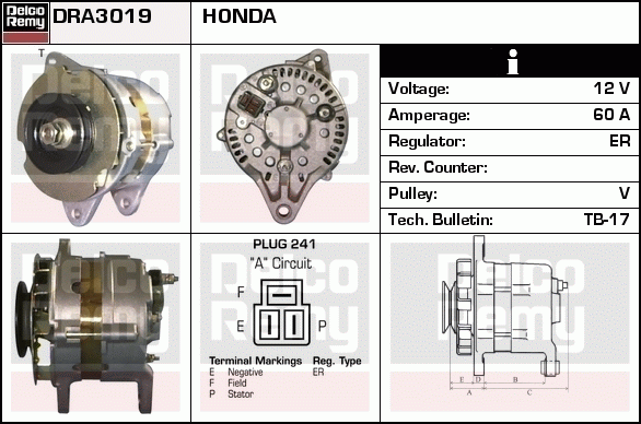 DELCO REMY DRA3019 Alternator