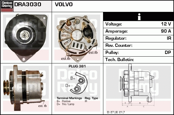 DELCO REMY DRA3030 Alternator