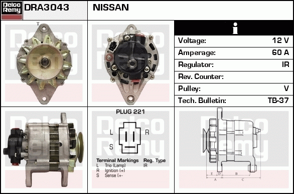 DELCO REMY DRA3043 Alternator