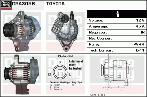 DELCO REMY DRA3056 Alternator