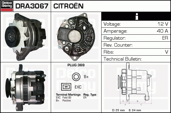 DELCO REMY DRA3067 Alternator