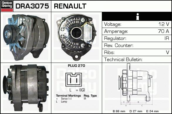 DELCO REMY DRA3075 Alternator