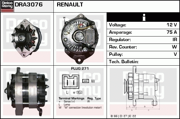 DELCO REMY DRA3076 Alternator