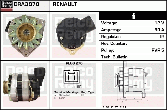 DELCO REMY DRA3078 Alternator