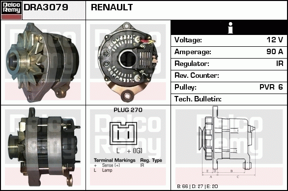 DELCO REMY DRA3079 Alternator