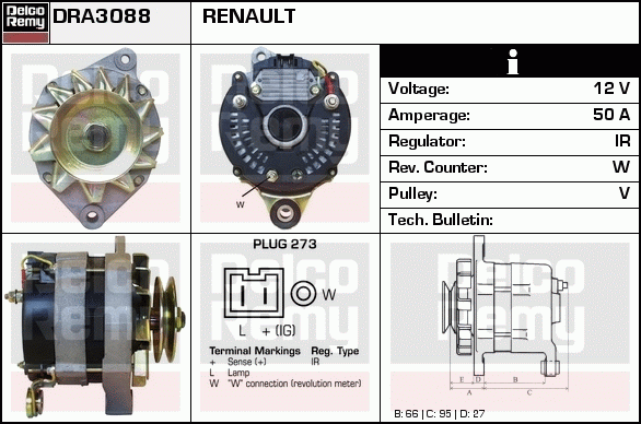 DELCO REMY DRA3088 Alternator