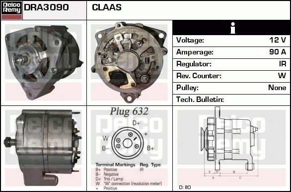 DELCO REMY DRA3090 Alternator