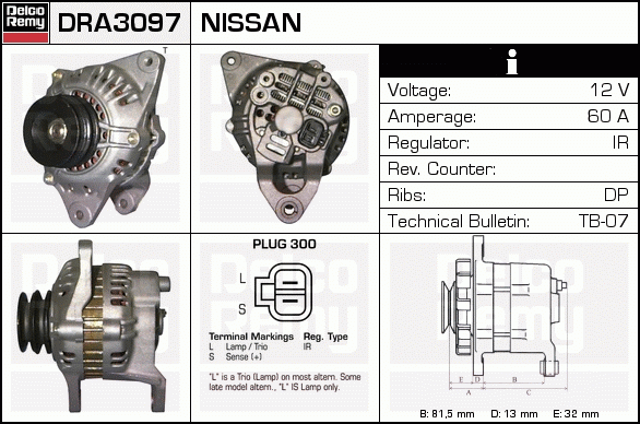 DELCO REMY DRA3097 Alternator