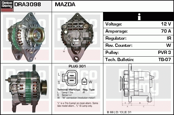 DELCO REMY DRA3098 Alternator