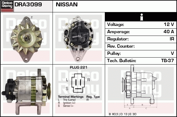 DELCO REMY DRA3099 Alternator