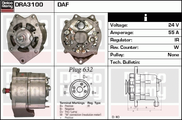 DELCO REMY DRA3100 Alternator