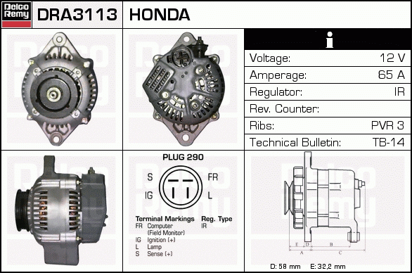 DELCO REMY DRA3113 Alternator