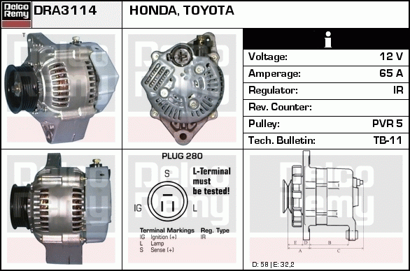 DELCO REMY DRA3114 Alternator