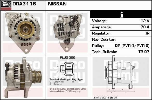 DELCO REMY DRA3116 Alternator