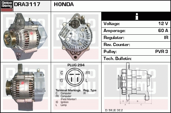 DELCO REMY DRA3117 Alternator