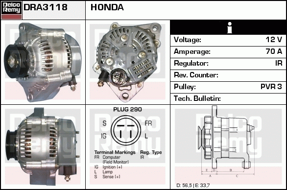 DELCO REMY DRA3118 Alternator