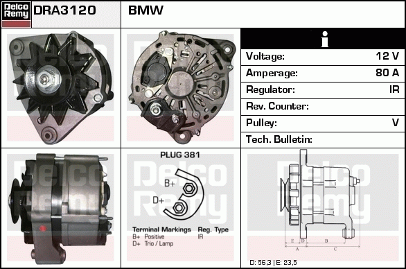 DELCO REMY DRA3120 Alternator