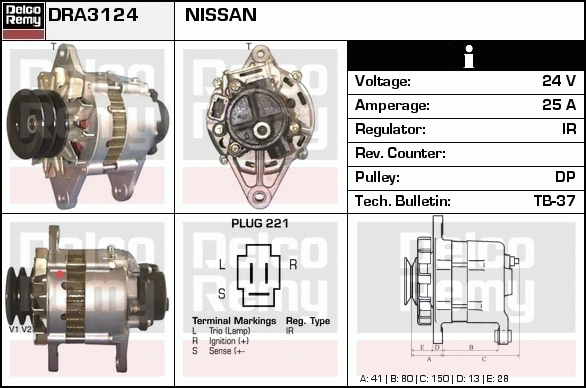 DELCO REMY DRA3124N Alternator