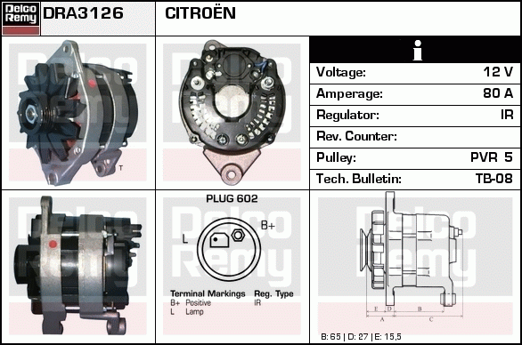 DELCO REMY DRA3126 Alternator