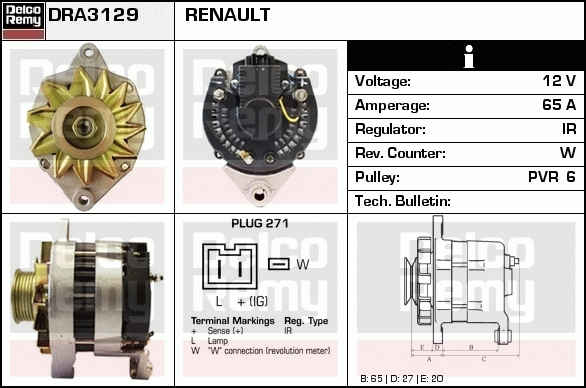 DELCO REMY DRA3129 Alternator