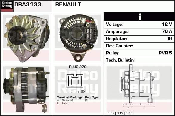 DELCO REMY DRA3133 Alternator