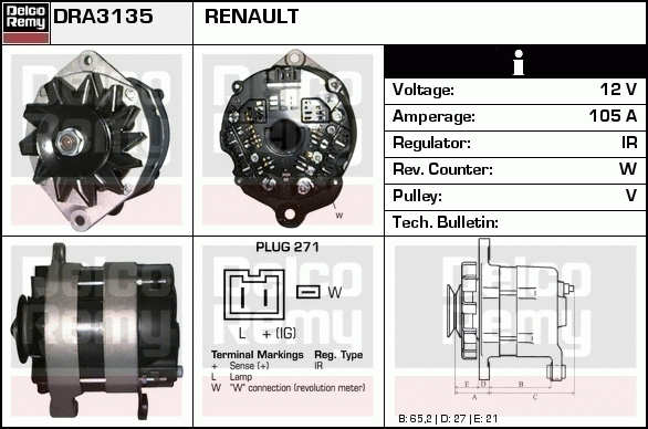 DELCO REMY DRA3135 Alternator