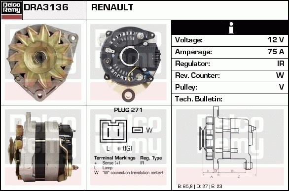 DELCO REMY DRA3136 Alternator