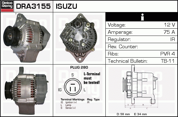 DELCO REMY DRA3155 Alternator