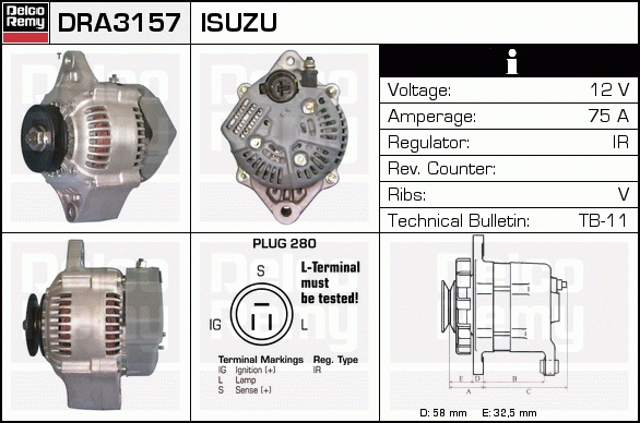 DELCO REMY DRA3157 Alternator