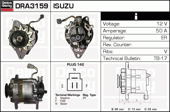 DELCO REMY DRA3159 Alternator