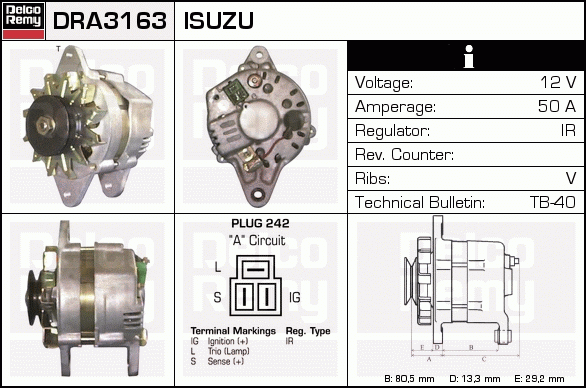 DELCO REMY DRA3163 Alternator