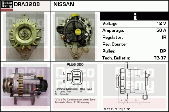 DELCO REMY DRA3208N Alternator