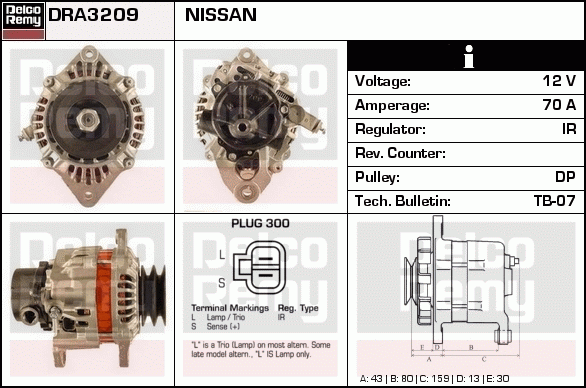 DELCO REMY DRA3209N Alternator