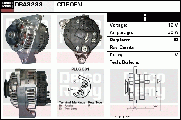 DELCO REMY DRA3238 Alternator