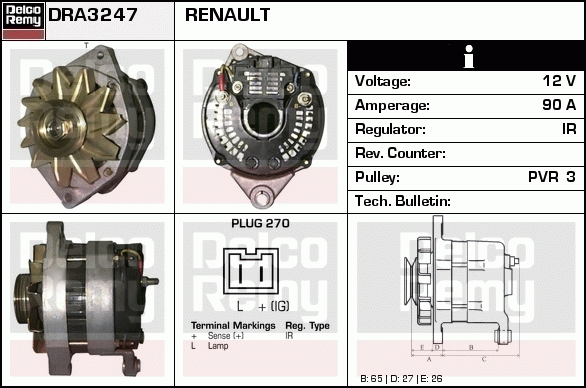 DELCO REMY DRA3247 Alternator