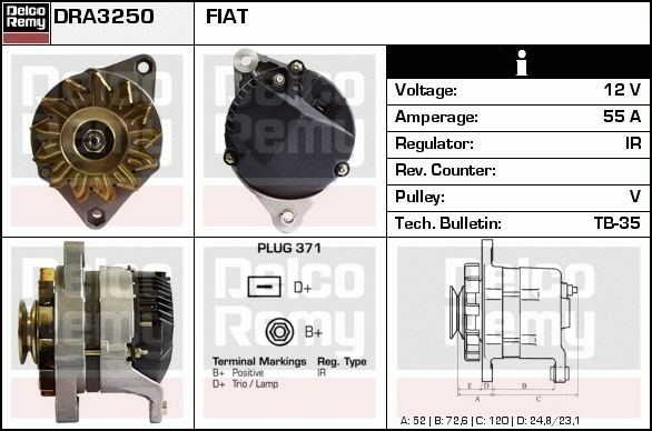 DELCO REMY DRA3250 Alternator