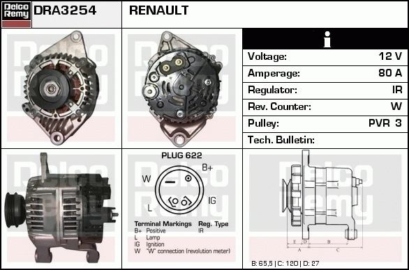 DELCO REMY DRA3254 Alternator