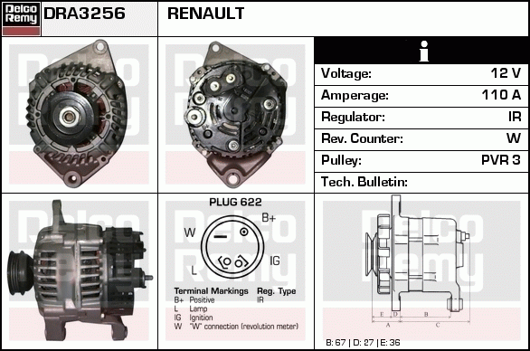 DELCO REMY DRA3256 Alternator