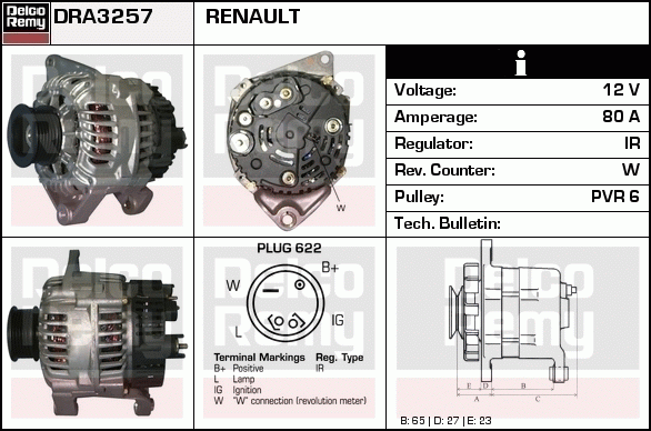 DELCO REMY DRA3257 Alternator