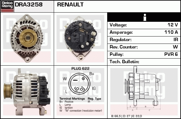 DELCO REMY DRA3258 Alternator