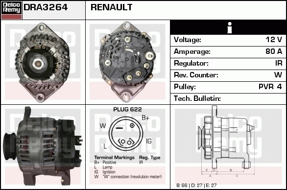 DELCO REMY DRA3264 Alternator