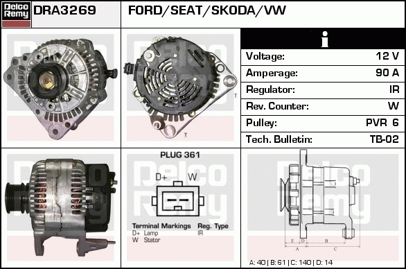 DELCO REMY DRA3269 Alternator