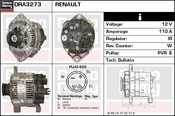 DELCO REMY DRA3273 Alternator