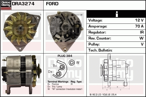 DELCO REMY DRA3274 Alternator