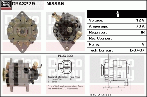 DELCO REMY DRA3279 Alternator