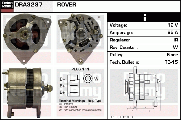 DELCO REMY DRA3287 Alternator