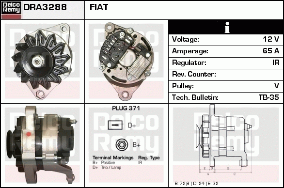 DELCO REMY DRA3288 Alternator